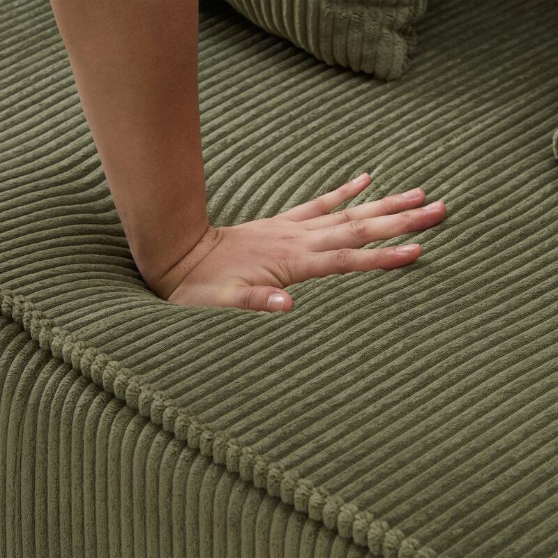 Modern U-Shaped Sectional Sofa Set Stripe Corduroy Upholstered Sofa with Light Strip and 6 Pillows