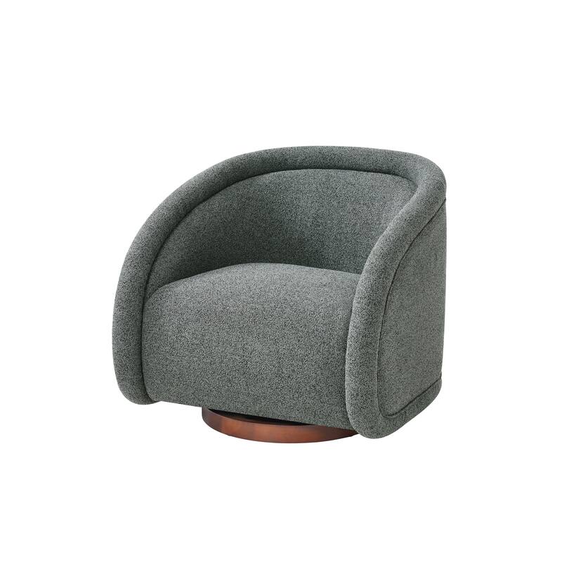 Scott Living - Sabbo Modern Boucle Upholstered 360° Swivel Accent Chair, Walnut-Finished Solid Wood Base & Ergonomic Curved Back