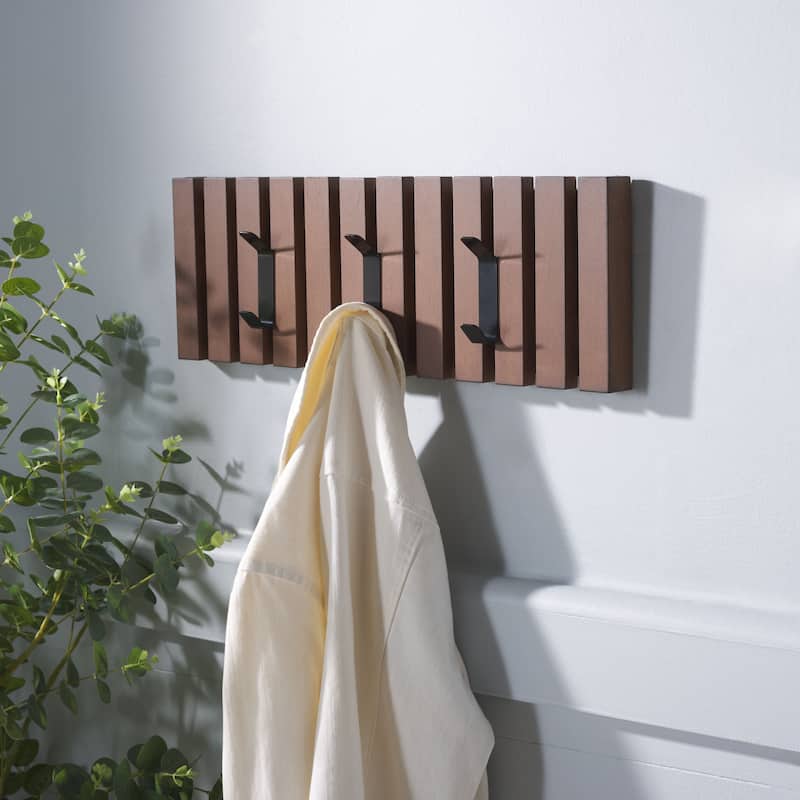 SAFAVIEH Cato 3-Hook Wall Mounted Coat Rack - 19"W x 1"D x 7"H - Dark Brown