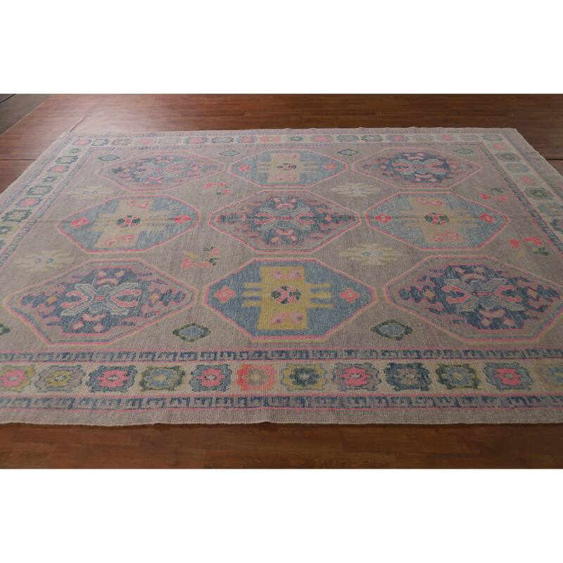 Hand Knotted Oriental 100% Wool Carpet Transitional All-Over Purples Oushak Area Rug - 10' 7'' X 7' 9''