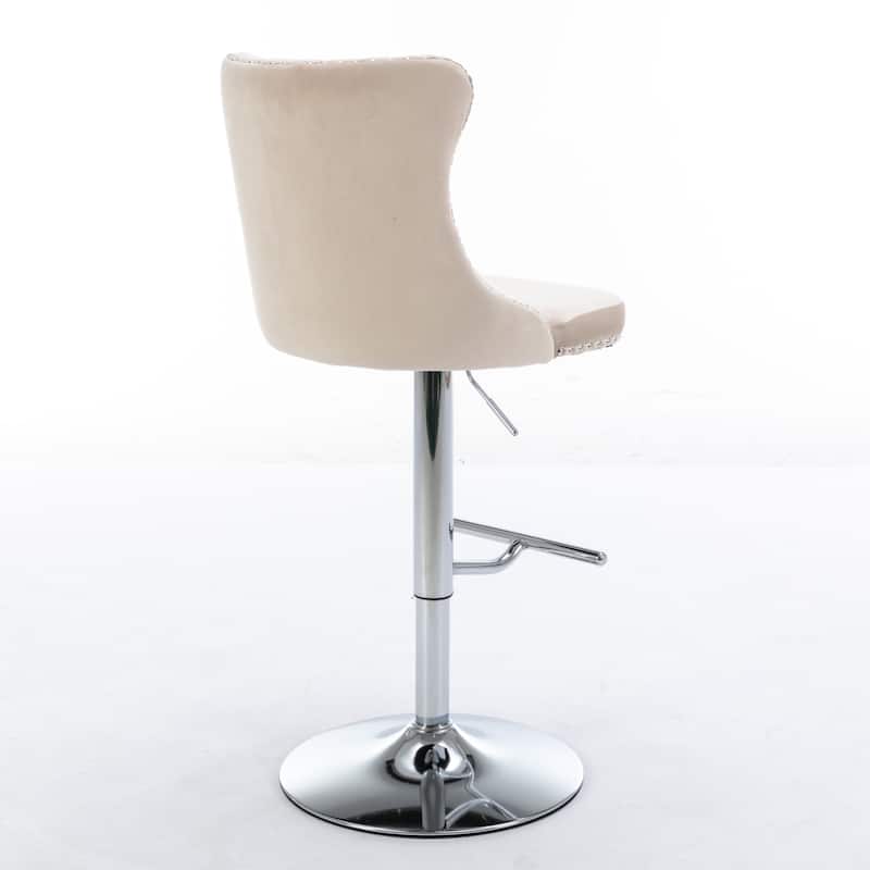 Barstools Adjusatble Seat Height, Modern Upholstered Chrome base Bar Stools with Backs Tufted for Home Pub and（Set of 2）