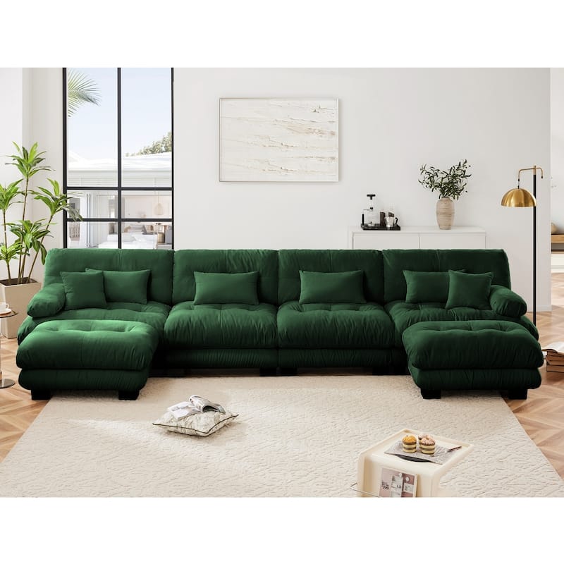 4-Seater Chenille Exquisite Cloud Modular Sectional Sofa with 2 Movable Ottomans