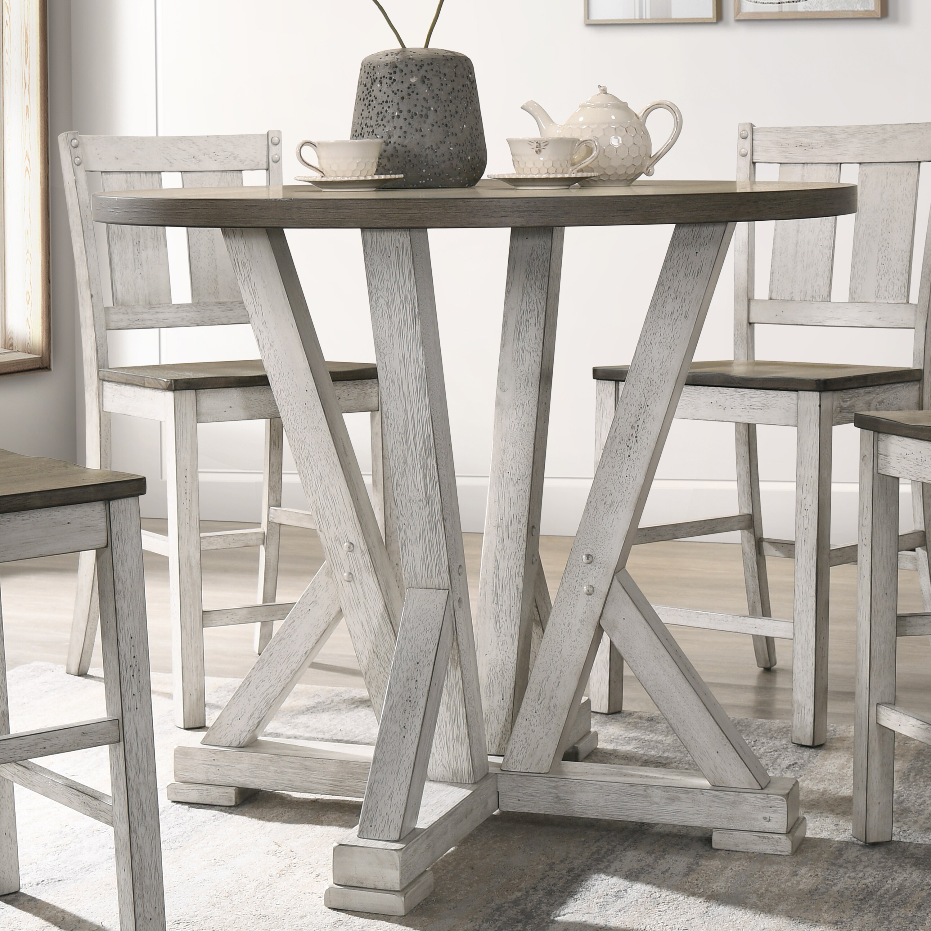 Furniture of America Theile Rustic 42 inch Round Counter Height