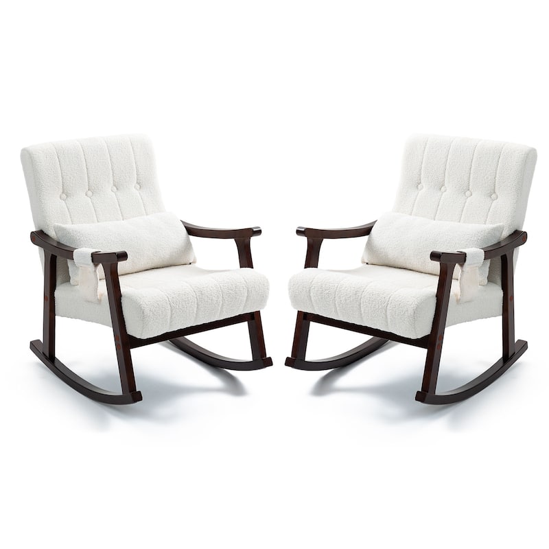 AVAWING 2PCS Upholstered Rocking Chair with Massage Lumbar Support - White