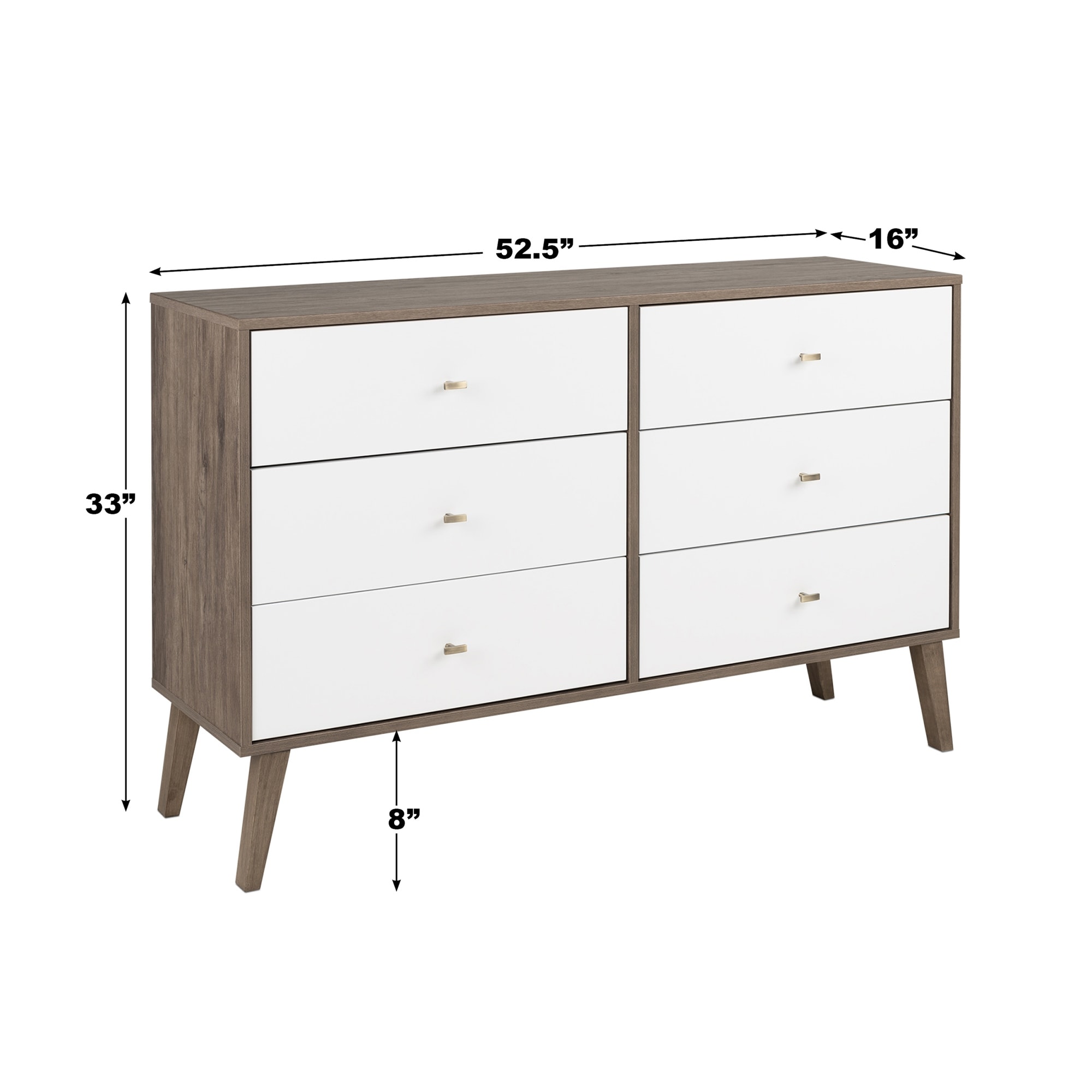 prepac milo mid century modern 6 drawer double dresser Prepac Milo Mid Century Modern 6 Drawer Double Dresser in Drifted Gray