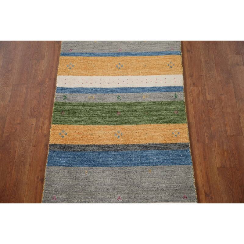 Striped Gabbeh Indian Rug Handmade Wool Carpet - 2'7"x 4'11"