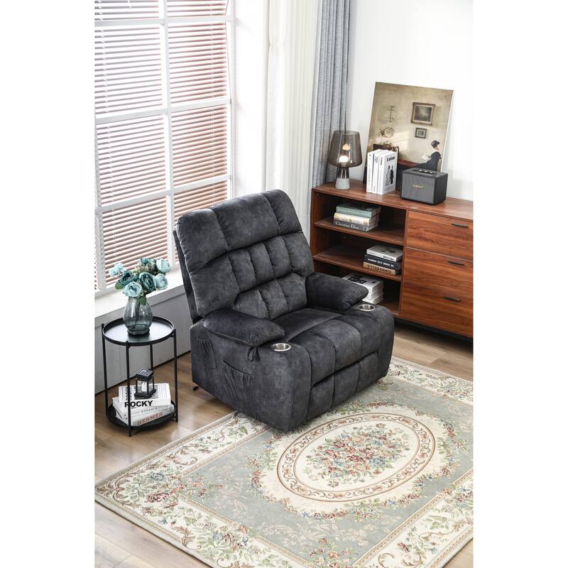 Power Lift Recliner Chair with Heat & Massage, High Density Foam Electric Sofa, Lounge Chair with Side Pockets & Cup Holders