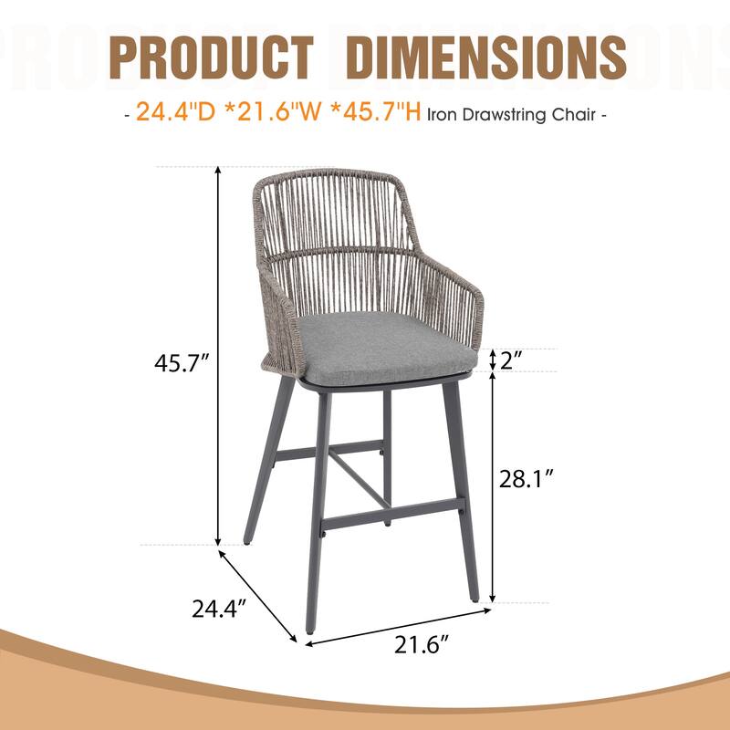Outdoor 2-Piece Arm Barstool Chairs with Cushions