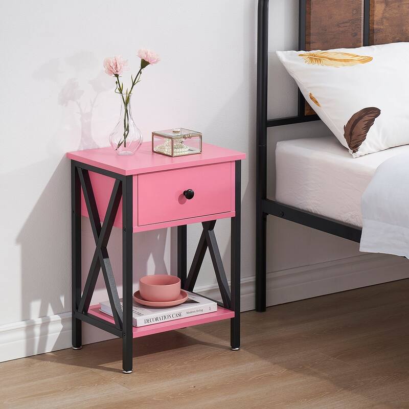 Javlergo Set of 2 Nightstand with 1 Drawer and Storage Shelf, End Table Bedside Table for Bedroom Living room Office