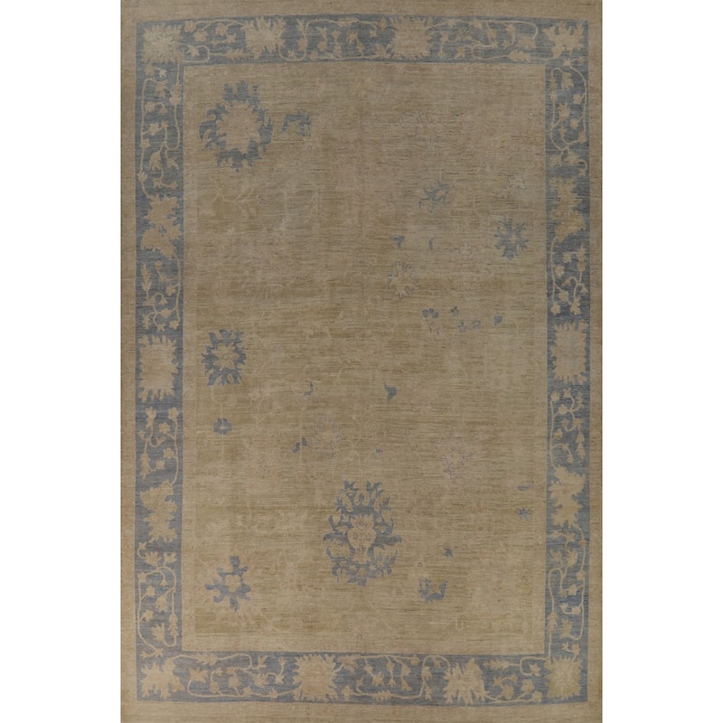 Hand Knotted Oriental 100% Wool Carpet Transitional All-Over Beige & Ivories Oushak Area Rug - 14' 0'' X 10' 0''