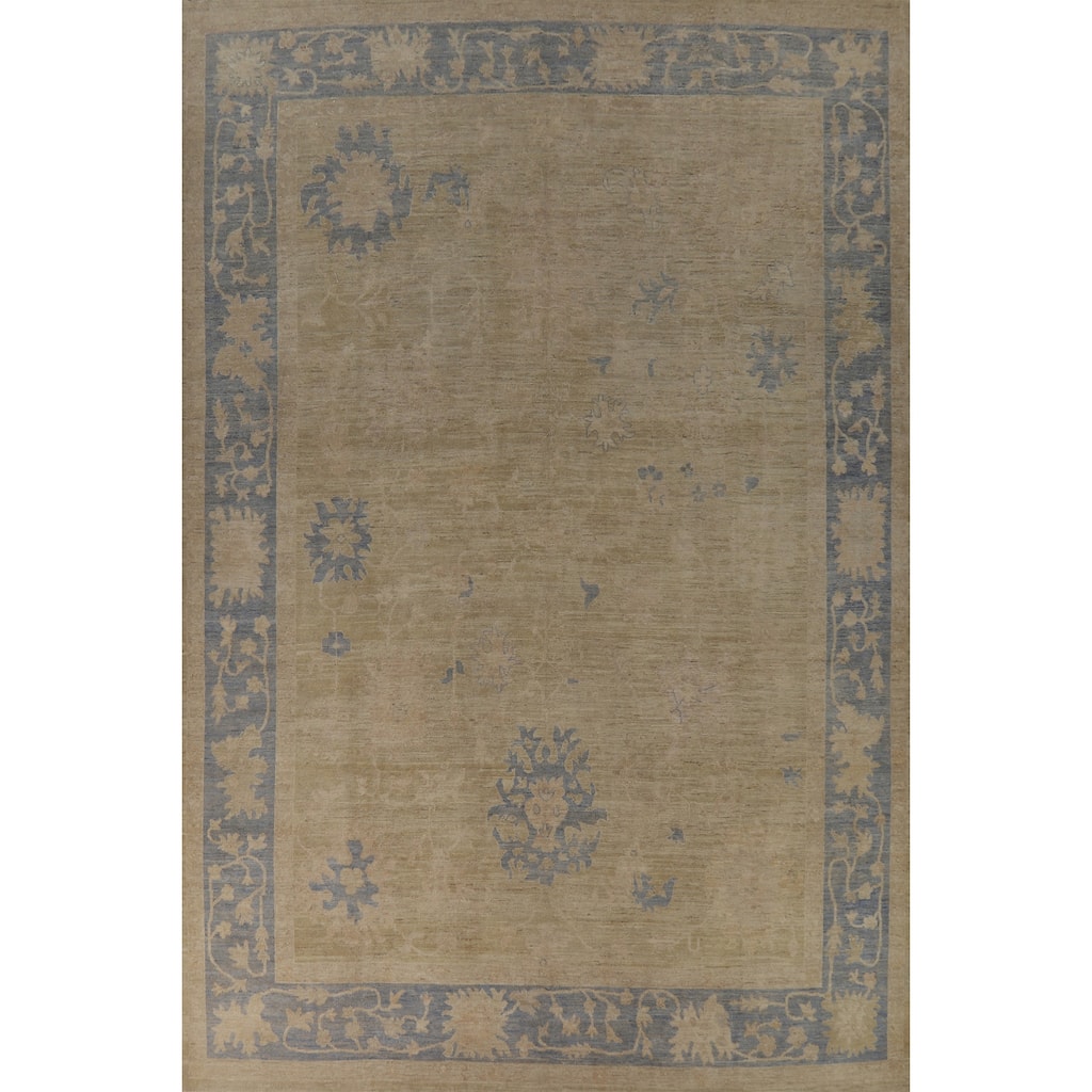 Hand Knotted Oriental 100% Wool Carpet Transitional All-Over Beige & Ivories Oushak Area Rug - 14' 0'' X 10' 0''