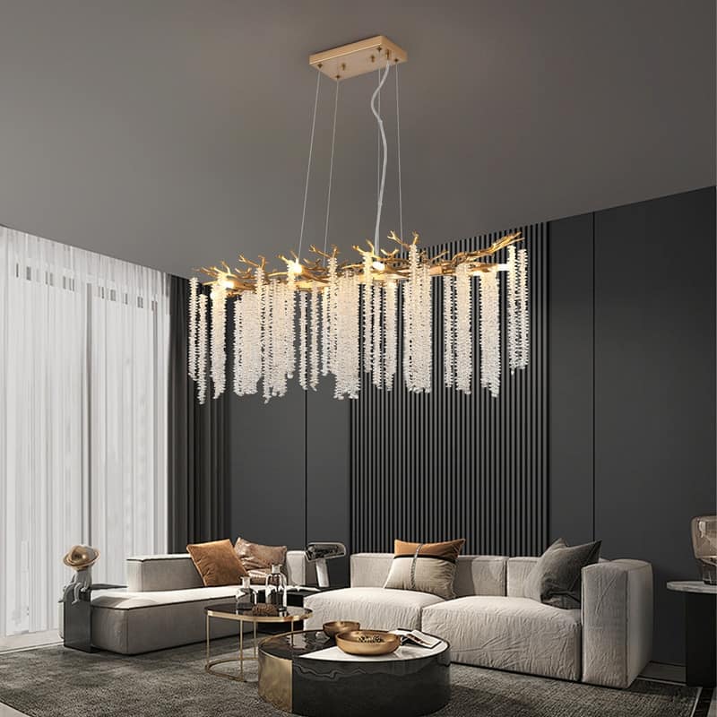 39.4-inch Modern Golden Pendant Light with Cascading Crystal Strands(Bulb Not Included)
