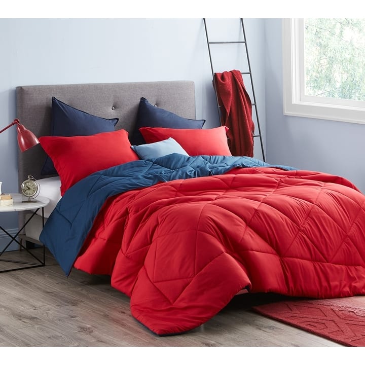 BYB Cherry Red/Nightfall Navy Reversible Comforter - Oversized Bedding