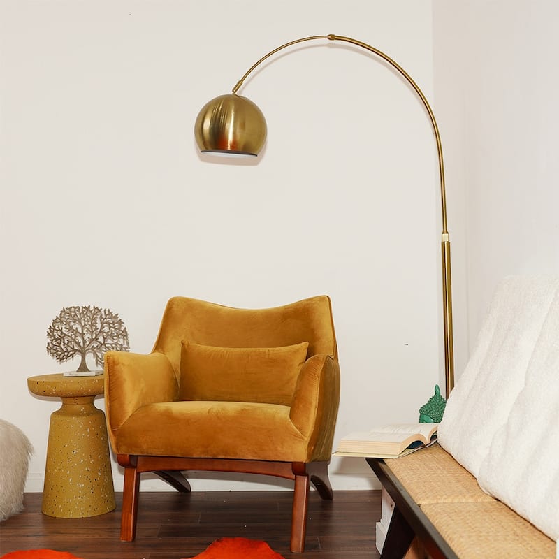 Long Arm Gold Brass Adjustable Floor Lamp with Round White Marble Base
