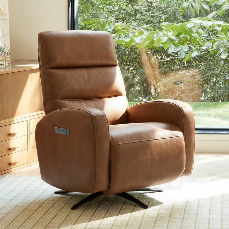 Spruce & Spring Triple-Motor Power Swivel Recliner Chair with Power Headrest - Camel