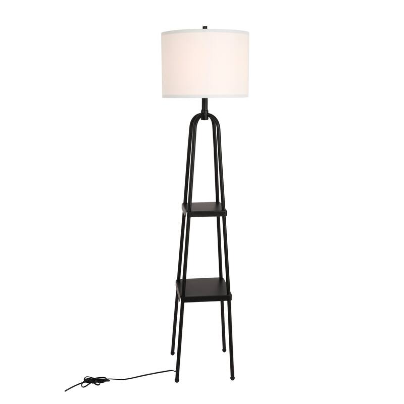 57.8'' Black Column Floor Lamp with Linen Shade(Set of 2)