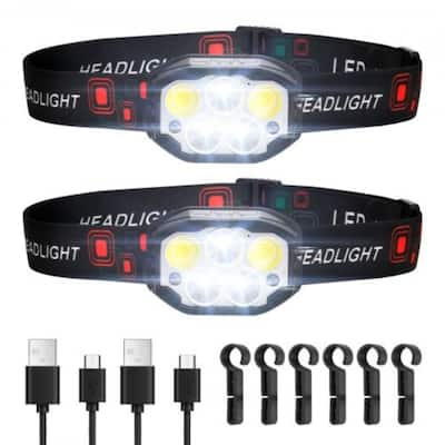 Black LED Headlamp with 12 Modes, Motion Sensor and USB-C Recharge - 2.72 x 1.81 x 1.42 inches