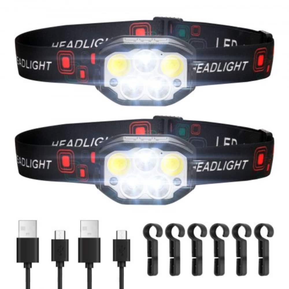 Black LED Headlamp with 12 Modes, Motion Sensor and USB-C Recharge - 2.72 x 1.81 x 1.42 inches