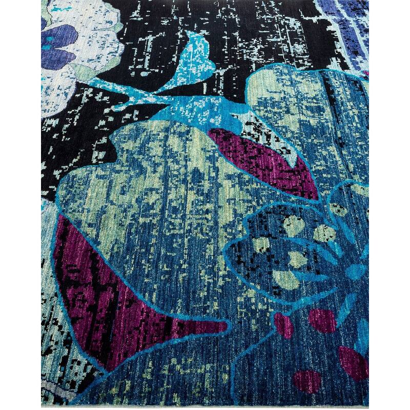 Overton Hand Knotted Wool Vintage Inspired Modern Contemporary Eclectic Blue Area Rug - 6' 2" x 9' 3"