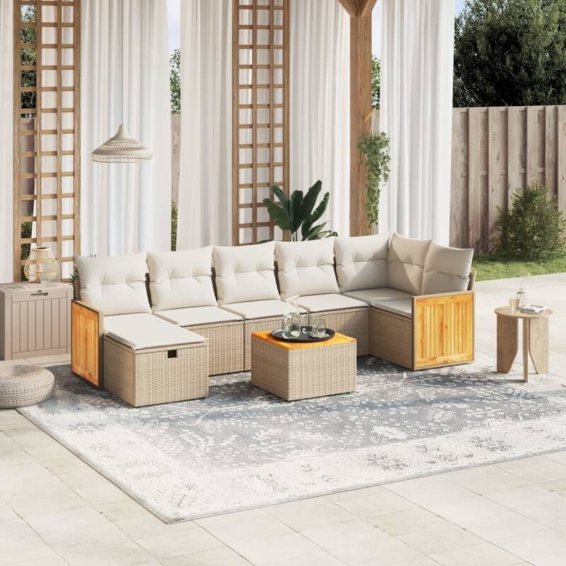 vidaXL Patio Sofa Set with Cushions Outdoor Conversation Furniture Poly Rattan - Beige with table - 112.6 x 47.6 x 27.2 in