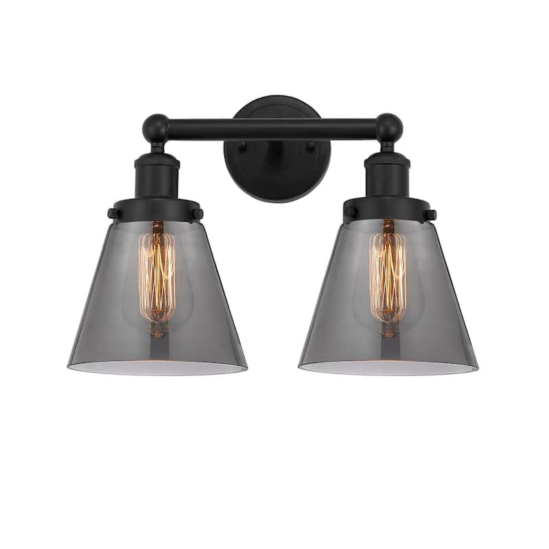 Innovations Lighting 616-2W-10-16 Cone Vanity Cone 2 Light 16" Wide - Matte Black / Plated Smoke