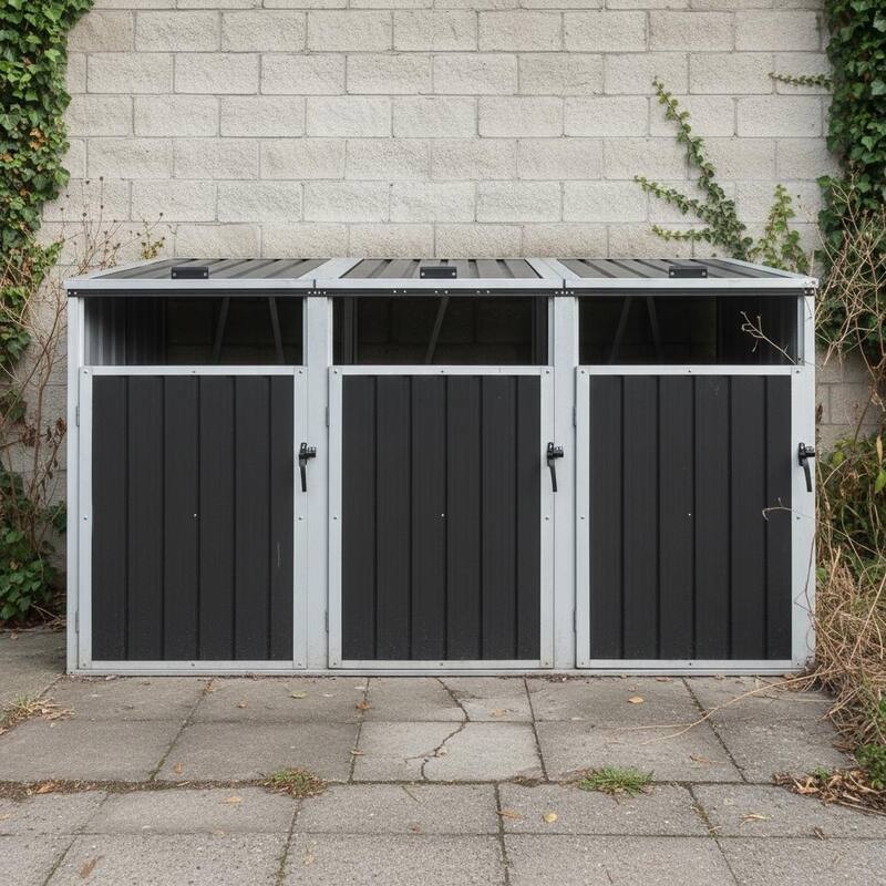Grey Metal Outdoor Garbage Bin Shed