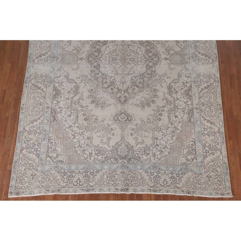 Hand Knotted Oriental 100% Wool Carpet Traditional Medallion Beige & Ivories Tabriz Area Rug - 10' 9'' X 7' 8''