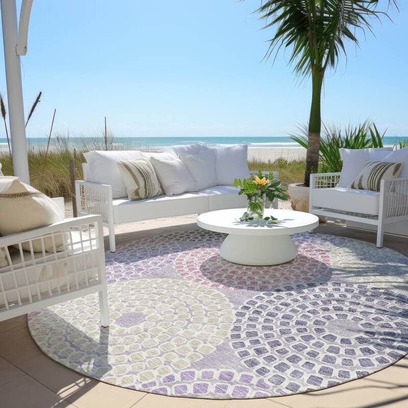 Machine Washable Indoor/ Outdoor Chantille Contemporary Geo Rug - Lavender - 8' x 8'