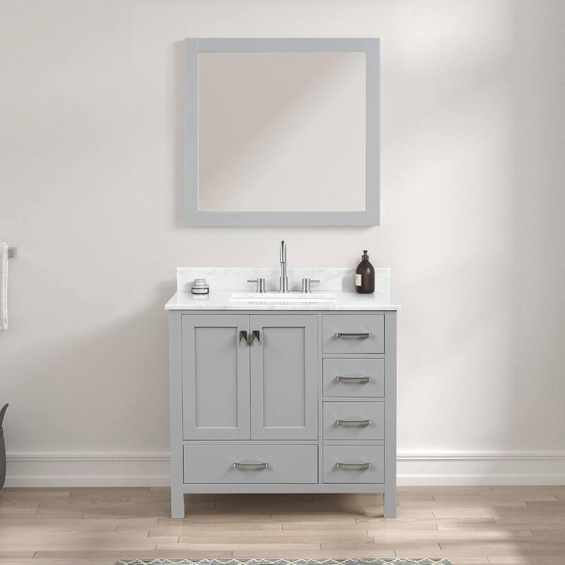 Blossom Geneva 36" Solid Wood Bathroom Vanity with Marble Top - Metal Grey