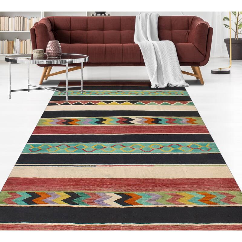 Modern Flatweave Albina Red/Black Rug - 5'8" x 8'4"