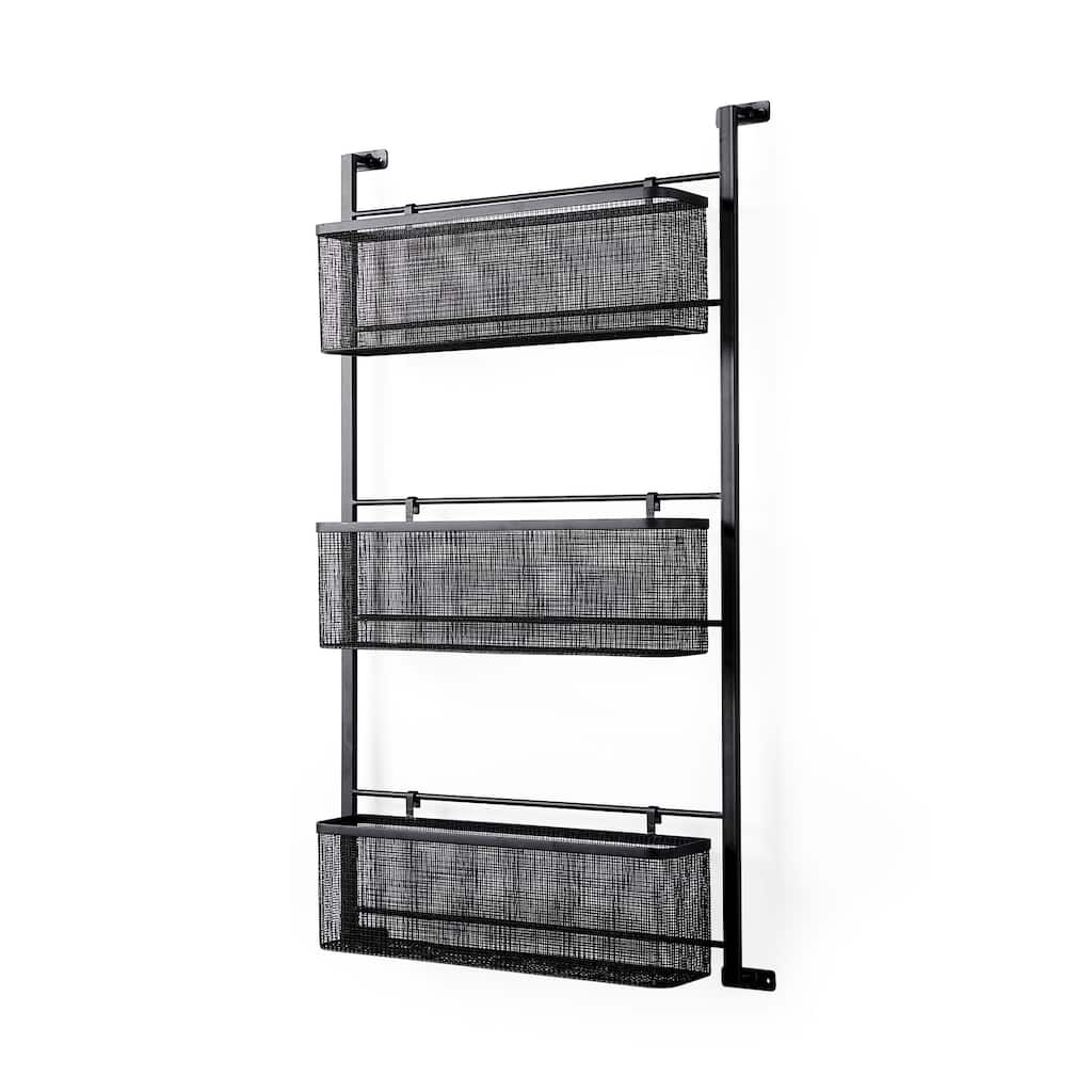 Macrinus Black Metal With Mesh Baskets Wall Mounted Shelving Unit - 23.4"W x 5.5"D x 38.6"H