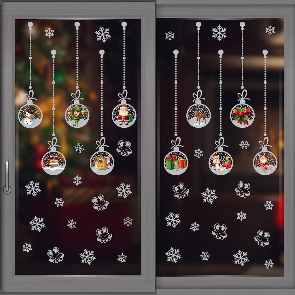 WALPLUS Matt Silver Christmas Ornaments Window Clings Window Decoration Double Sided Reusable Removable Electrostatics PVC