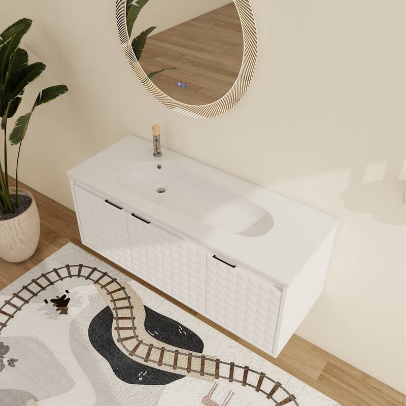 Malwee 24"/30"/36"/48" Floating Bathroom Vanity, Wall Mounted Bathroom Vanity with Resin Top,Soft Close Doors