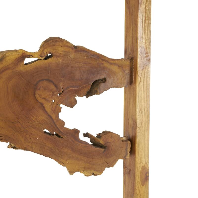 Teak Wood Tall Live Edge Freestanding Partition Room Divider Screen with Large Tree Trunk Pieces - Brown - Roche River Decor