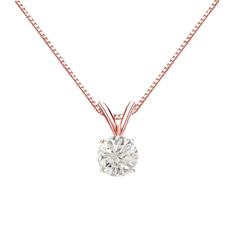 Auriya 14k Gold 1/2ctw Round Solitaire Diamond Necklace (J-K, SI1-SI2) - Rose