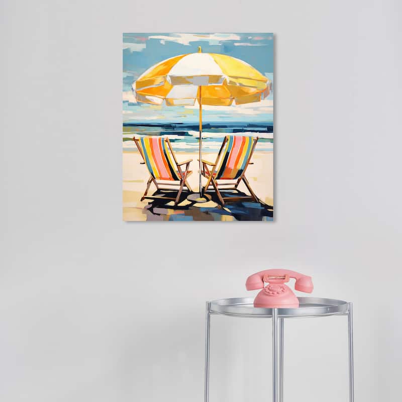 Wynwood Studio Canvas Nautical and Coastal Beach for Two Yellow and Light Blue Nautical & Coastal Wall Art Canvas Print - 16 x 20