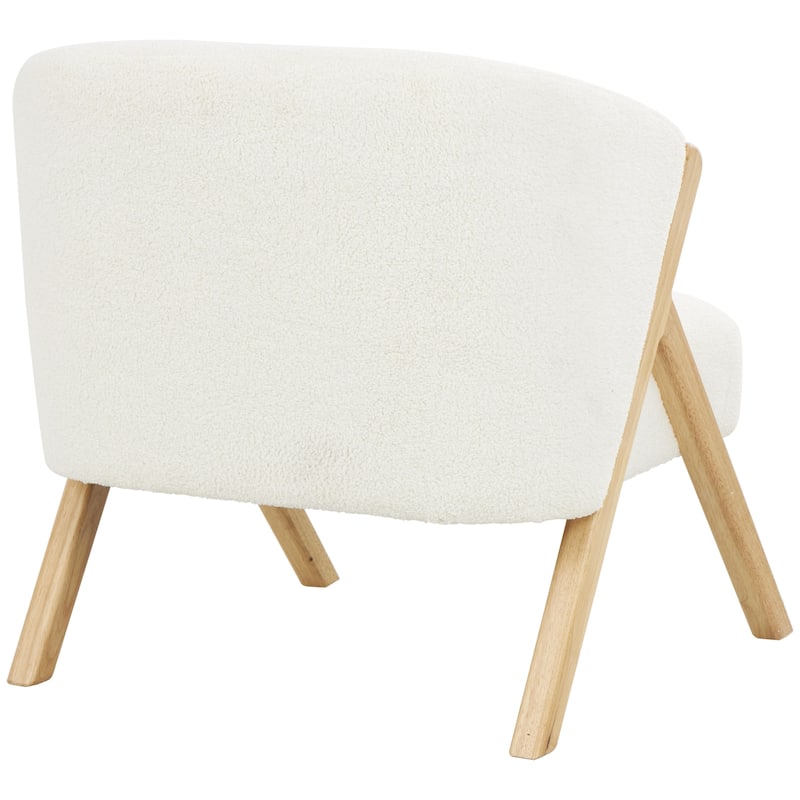 Polyester Rounded Boucle Accent Chair with Angled Wooden Legs - White - Roche River Decor - 26"W x 27"L x 28"H