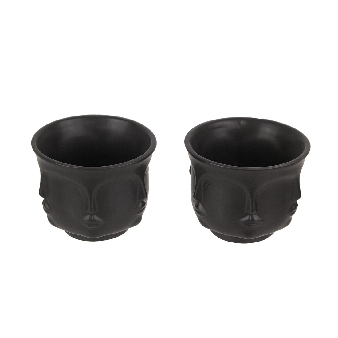 Set Of 2 Multi Face Ceramic Planter Matte Black Pottery Vase Small Flower Pot 3 25 X 4 25 X 4 25 Inches Overstock 30886529