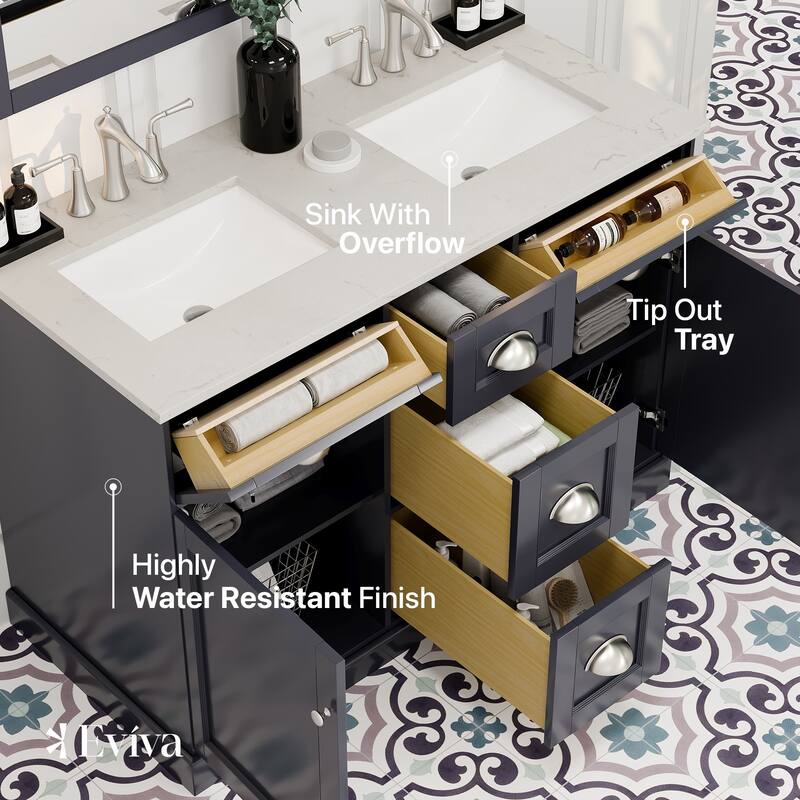 Epic 48" Charcoal GR DS Bath Vanity with Carrara Quartz Top & Undermount Sinks