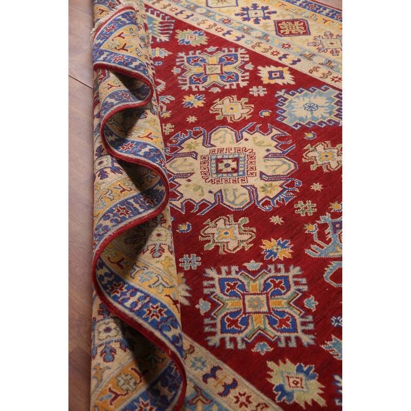 Red Kazak Living Room Area Rug Handmade Wool Carpet - 6'5" x 9'9"