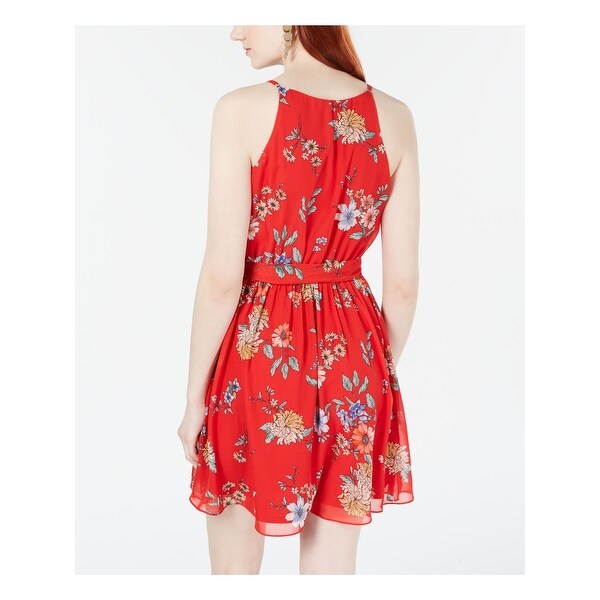 red floral fit and flare dress