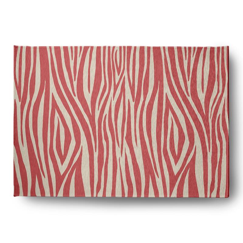 Wood Stripe Design Chenille Area Rug - 5' x 7' - Coral
