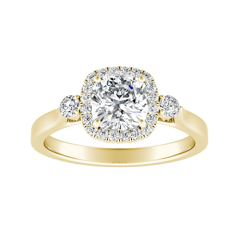 Auriya 14k Gold 1ct Cushion-cut Moissanite and Diamond Halo Engagement Ring 1/4ct TDW - Yellow - 6