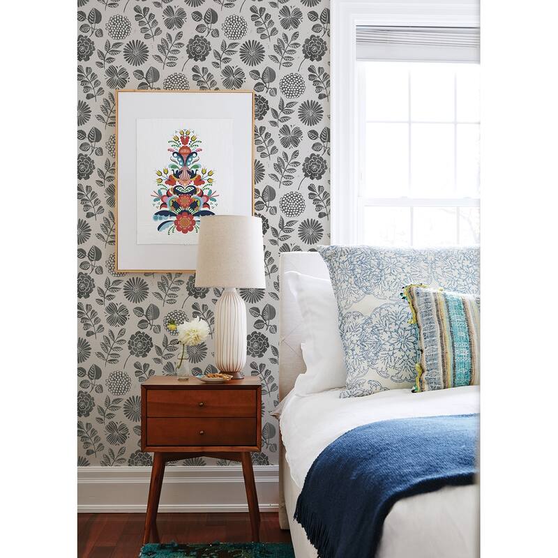 A-Street Prints Inge Black Floral Block Print Wallpaper