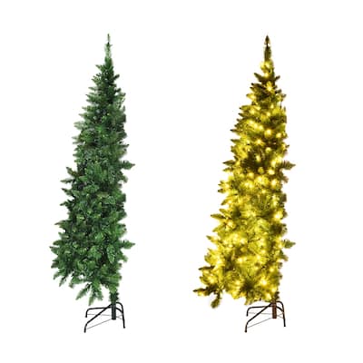 Gymax 5ft LED Pre-lit Half Christmas Tree PVC Artificial Tree w/ 8