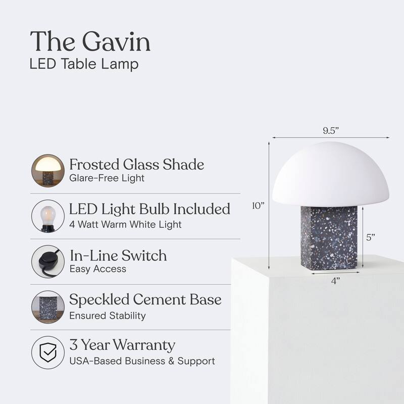 Brightech Gavin LED Marbled Natural Gray Stone Modern Industrial Square Dimmable Bedside Nightstand Desk Lamp