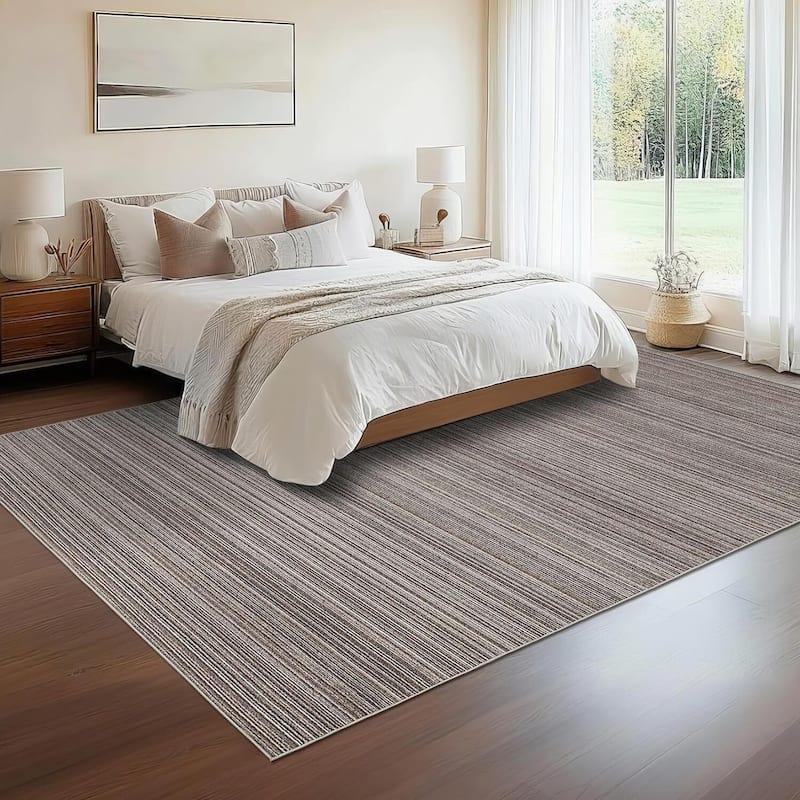 Modern Stripe Machine Washable Area Rug for Bedroom, Living Room, Brown - 1'6" x 2'6" - Brown 10' x 13'