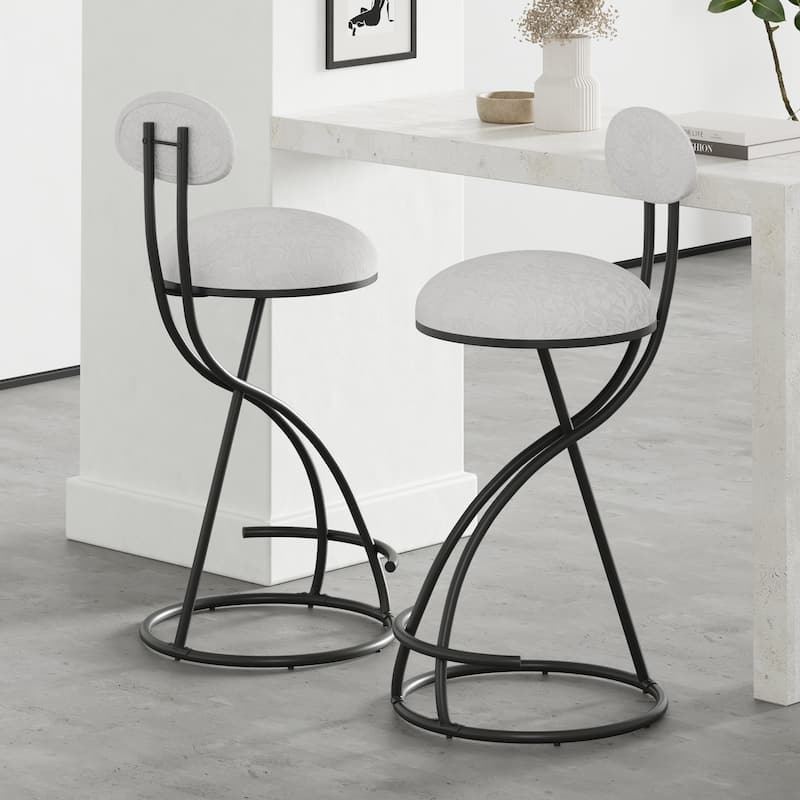 Round Print Bar Stools Set of 2 Metal Upholstered Chairs for Kitchen Island & Dining Rooms Counter Stools