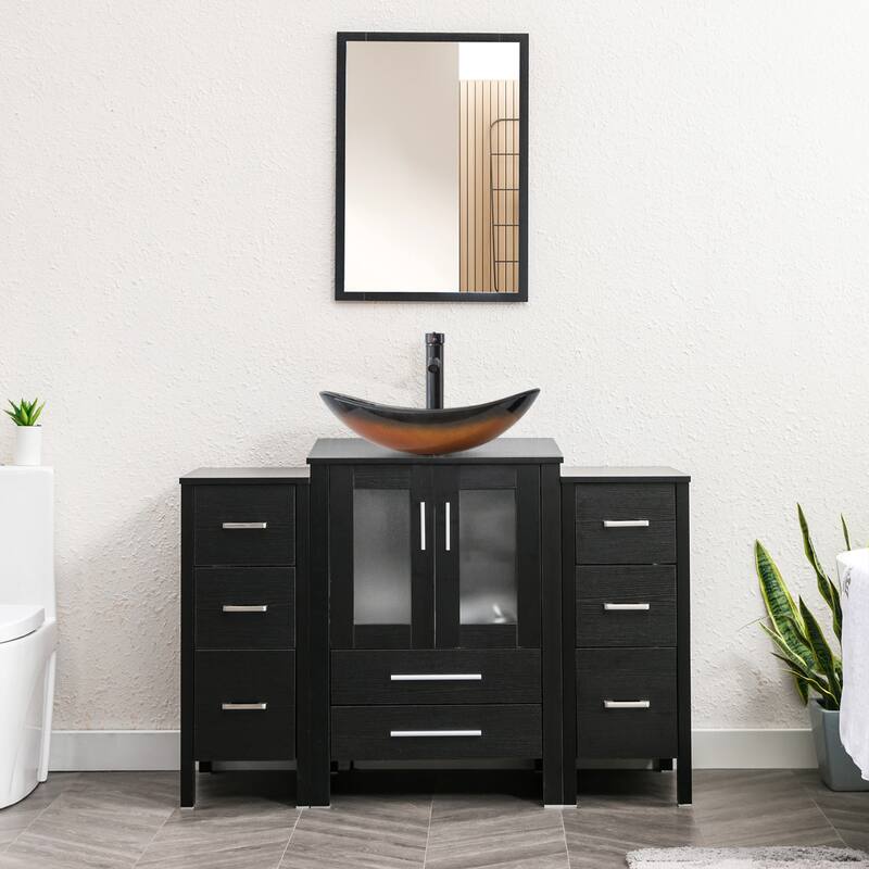 48" Bathroom Vanity Set Vessel Sink Faucet W/ Small Cabinet Combo