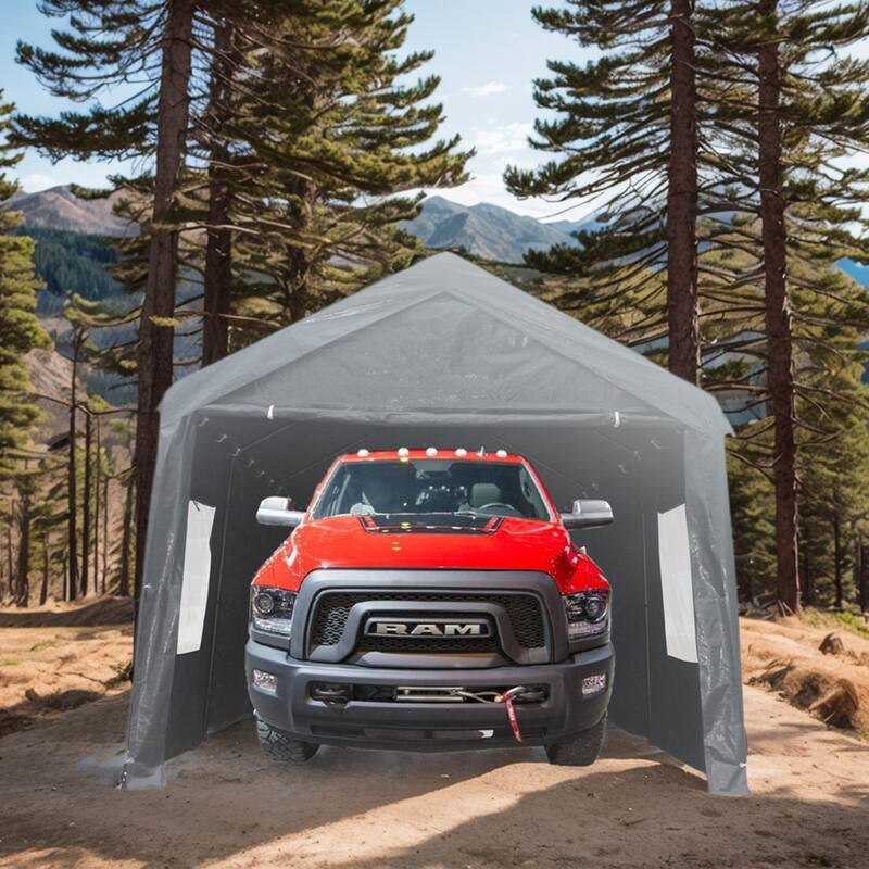 10x20 ft Heavy Duty Carport w/Roll-up Vent Windows & Sidewalls - 10x20FT - Grey